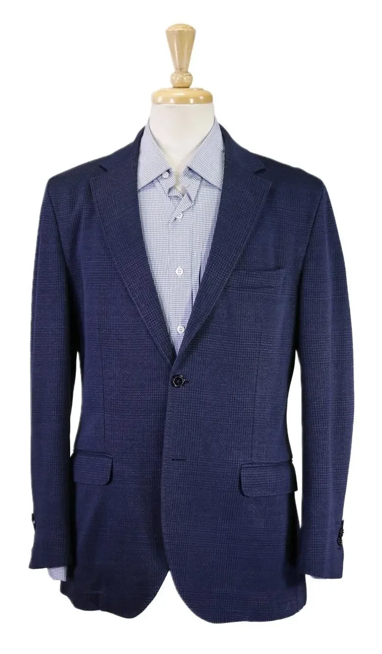Massimo Dutti Royal Blue Plaid Knit Unstructured Wool Silk Sportcoat Blazer 38R